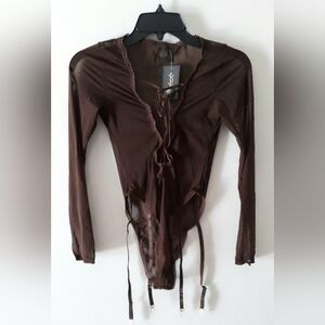 Frederick's Long Sleeve Garter Bodysuit